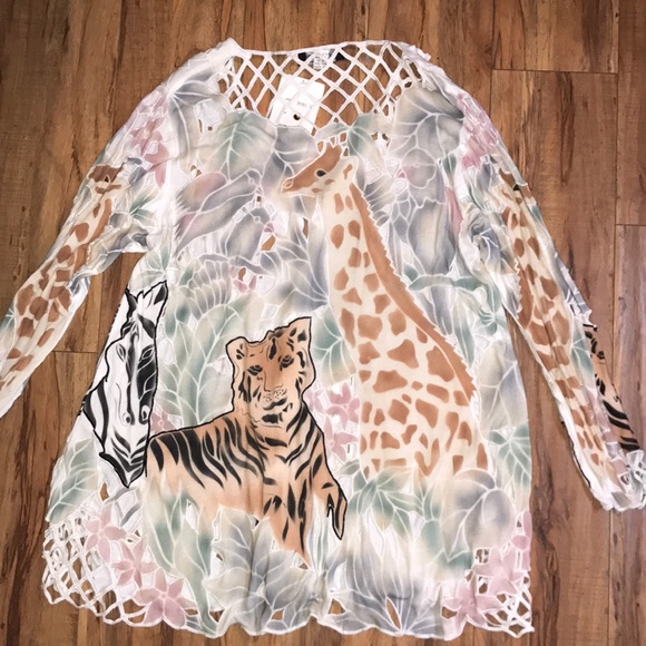 NWT Indira Bali Beautiful white animal cardigan - Picture 2 of 7